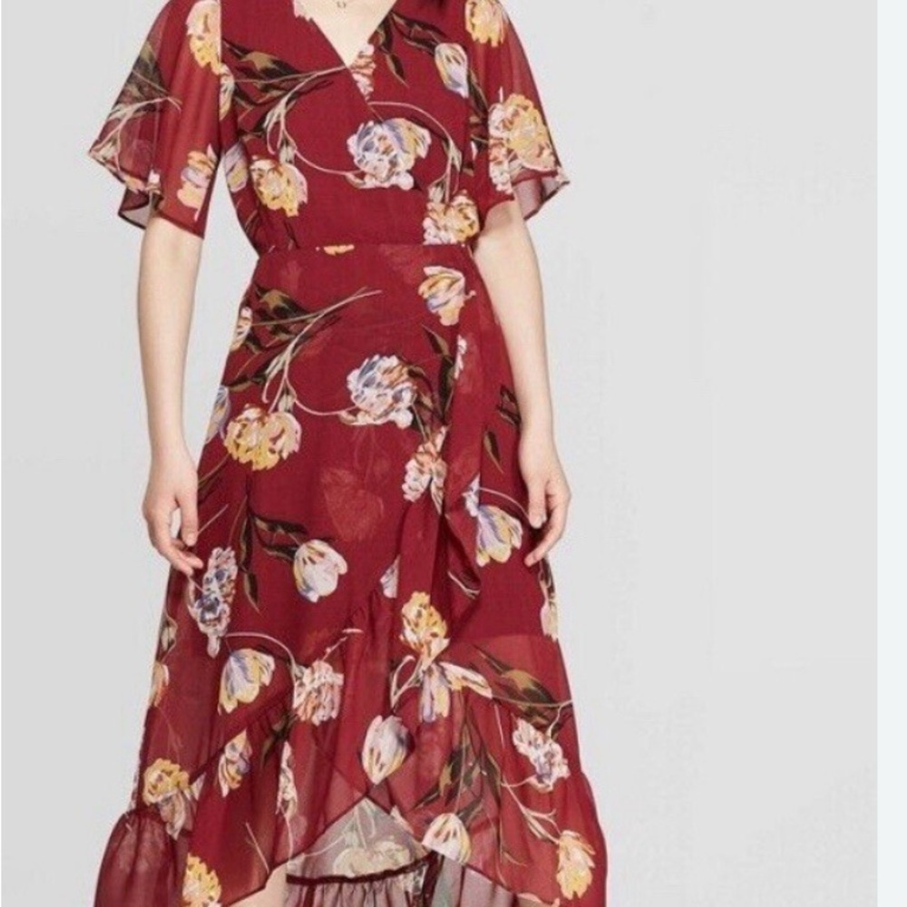 a new day Burgundy Floral High Low Dress
